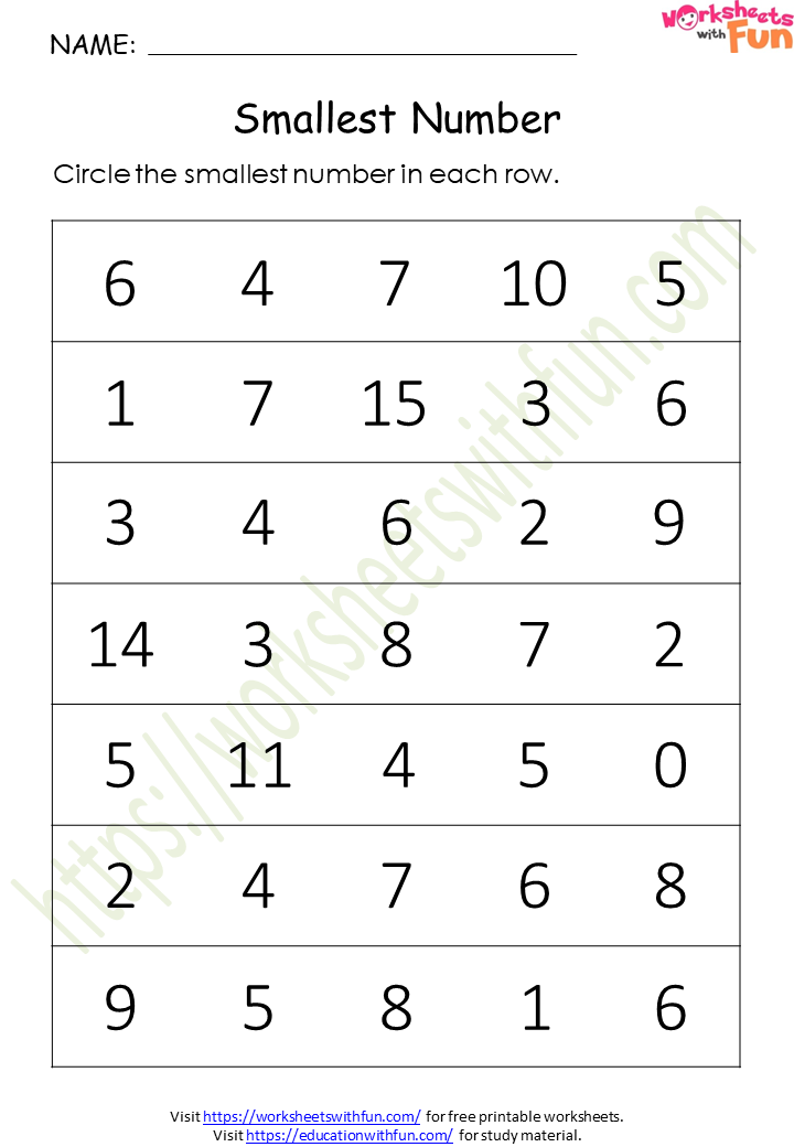 Topic Comparing Numbers Smaller Smallest Number Numbers Up To 20 Mathematics Preschool 2264